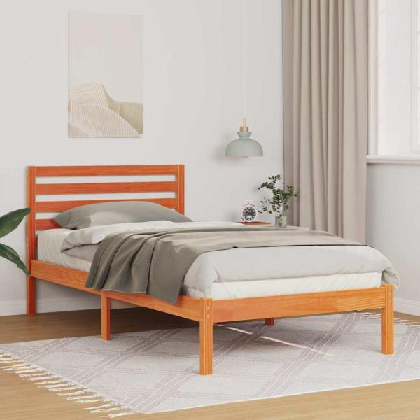 ARDEBO.de - Bettgestell mit Kopfteil Wachsbraun 75 x 190 cm Massivkiefer