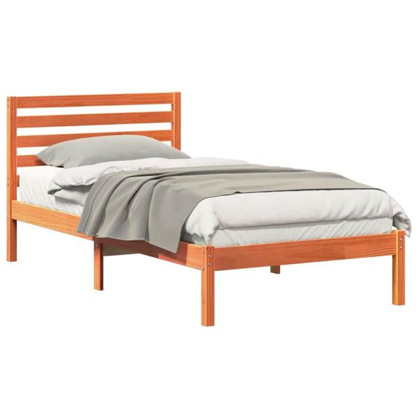 Bettgestell mit Kopfteil Wachsbraun 75 x 190 cm Massivkiefer