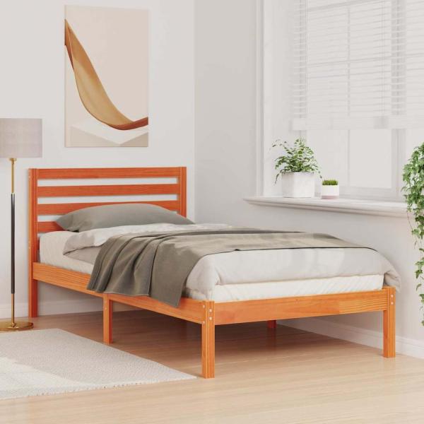 Bettgestell mit Kopfteil Wachsbraun 75 x 190 cm Massivkiefer