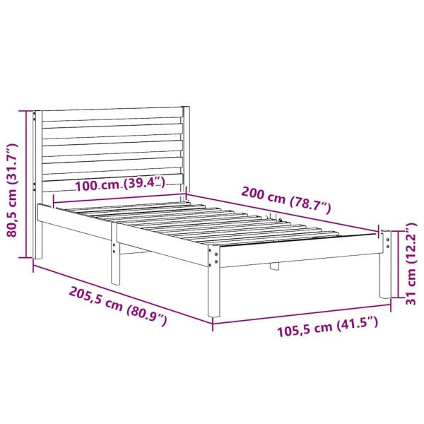 Bettgestell mit Kopfteil Wachsbraun 75 x 190 cm Massivkiefer