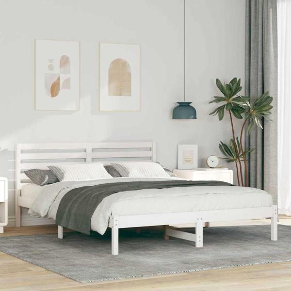 ARDEBO.de - Bettgestell mit Kopfteil Weiß 150 x 200 cm Massivkiefer