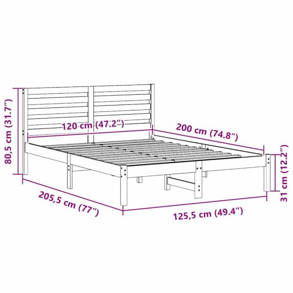 Bettgestell mit Kopfteil Wachsbraun 120 x 200 cm Massivkiefer