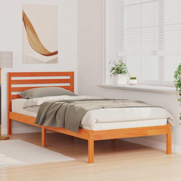 Bettgestell mit Kopfteil Wachsbraun 90 x 210 cm Massivkiefer