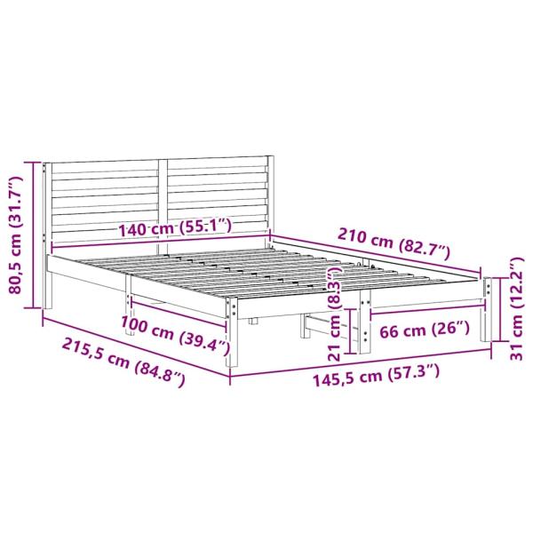 Bettgestell mit Kopfteil Wachsbraun 140 x 210 cm Massivkiefer