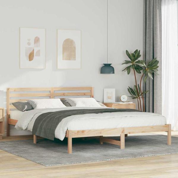 ARDEBO.de - Bettgestell mit Kopfteil Braun 160 x 210 cm Massivkiefer