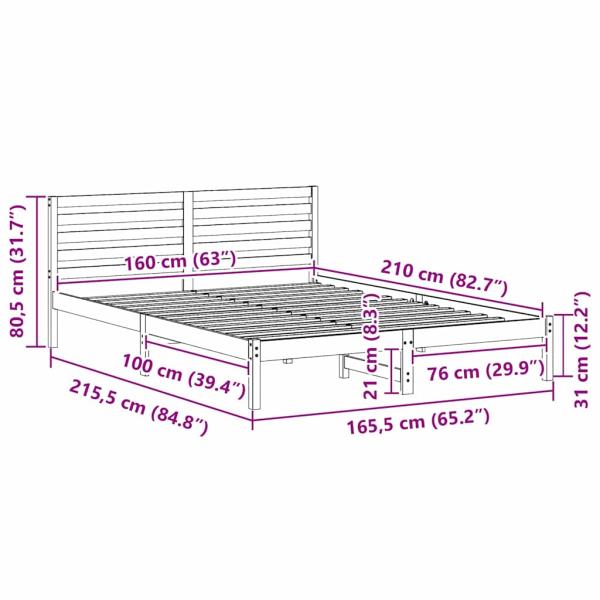 Bettgestell mit Kopfteil Braun 160 x 210 cm Massivkiefer