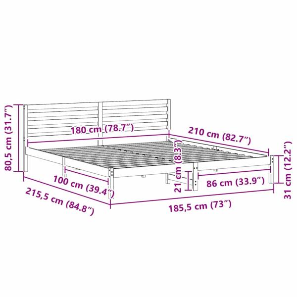 Bettgestell mit Kopfteil Braun 180 x 210 cm Massivkiefer