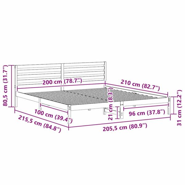 Bettgestell mit Kopfteil Braun 200 x 210 cm Massivkiefer