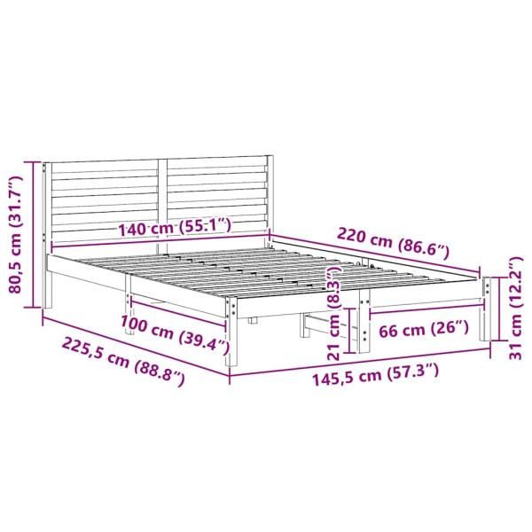 Bettgestell mit Kopfteil Braun 140 x 220 cm Massivkiefer