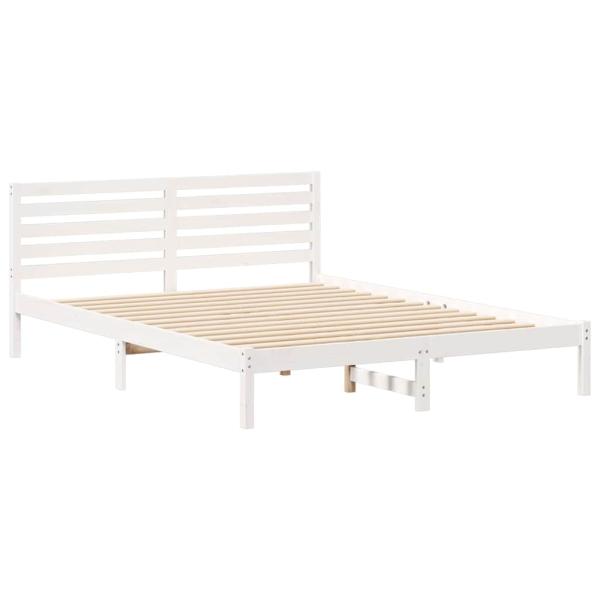 ARDEBO.de - Bettgestell mit Kopfteil Weiß 160 x 220 cm Massivkiefer