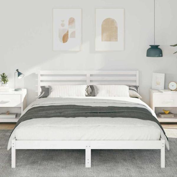 Bettgestell mit Kopfteil Weiß 160 x 220 cm Massivkiefer