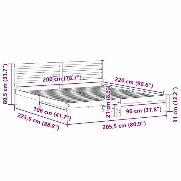Bettgestell mit Kopfteil Braun 200 x 220 cm Massivkiefer