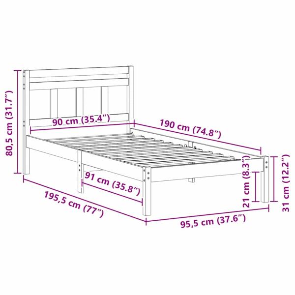Bettgestell Braun 90 x 190 cm Massivholz Kiefer