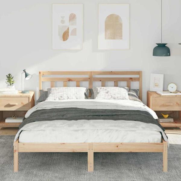Bettgestell mit Kopfteil Braun 150 x 200 cm Massivholz Kiefer