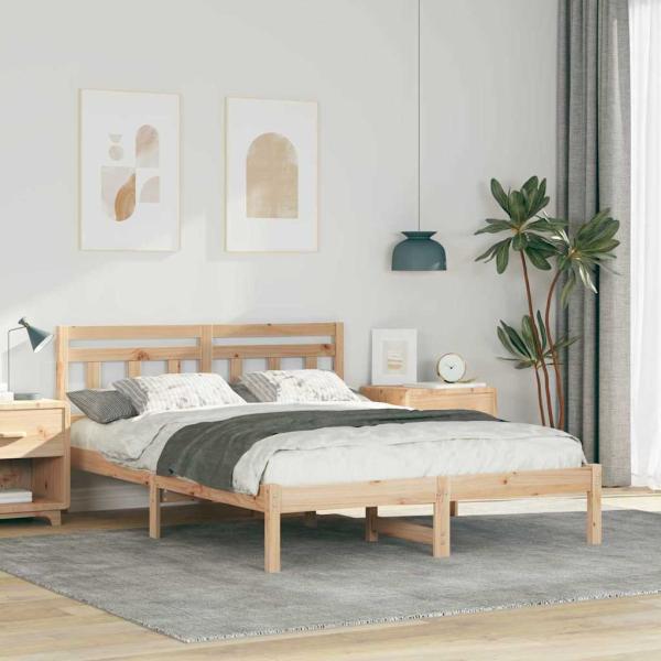 ARDEBO.de - Bettgestell mit Kopfteil Braun 120 x 190 cm Kiefernholz