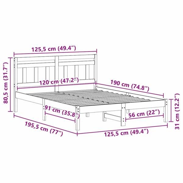 Bettgestell mit Kopfteil Braun 120 x 190 cm Massivholz Kiefer