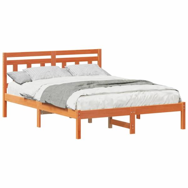 Bettgestell mit Kopfteil Braun 140 x 190 cm Massivholz Kiefer