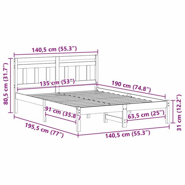 Bettgestell Weiß 135 x 190 cm Massivholz Kiefer