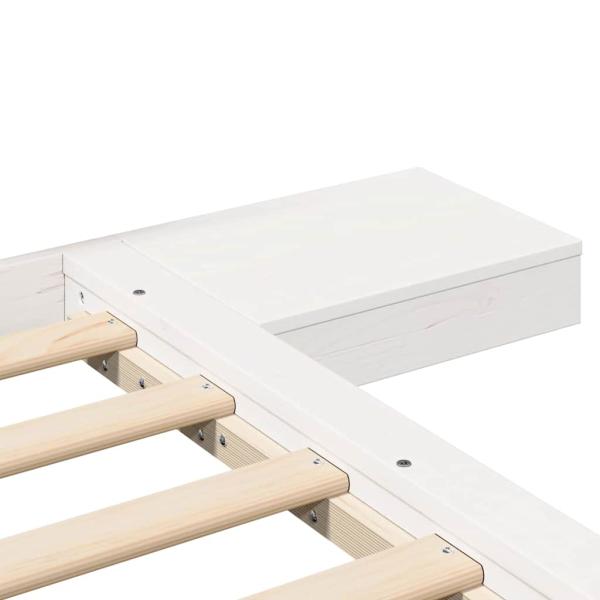 Bodenbettgestell mit Nachttischen Weiß 180x200cm Massivholz