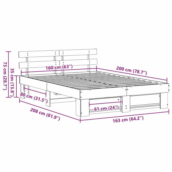 Bettgestell mit Kopfteil Braun 160 x 200 cm Kiefernholz