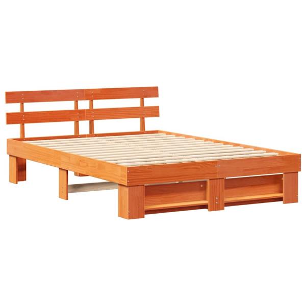 Bettgestell mit Kopfteil Wachsbraun 160 x 200 cm Kiefernholz