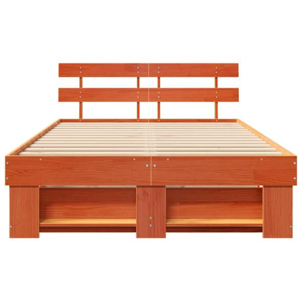 Bettgestell mit Kopfteil Wachsbraun 140 x 190 cm Massivkiefer