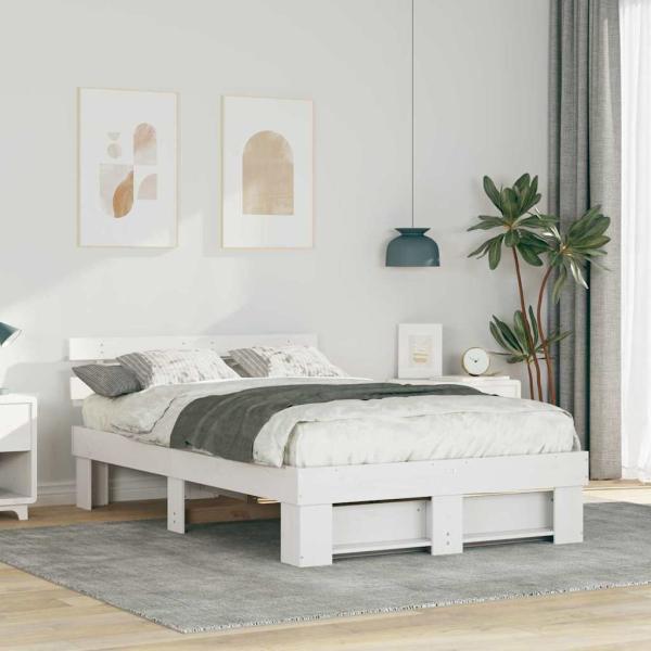 ARDEBO.de - Bettgestell mit Kopfteil Weiß 135 x 190 cm Massivkiefer
