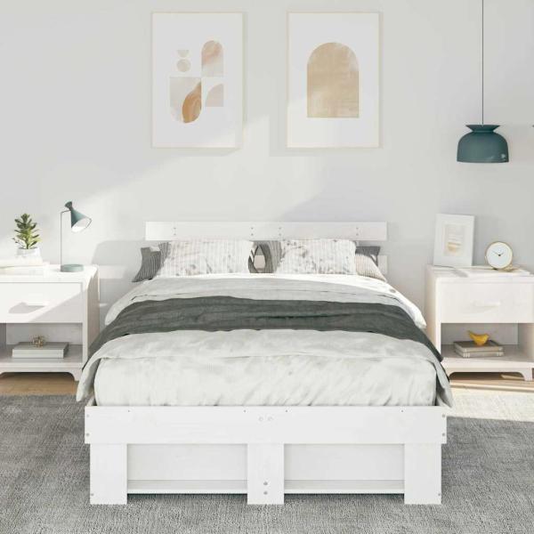 Bettgestell mit Kopfteil Weiß 135 x 190 cm Massivkiefer