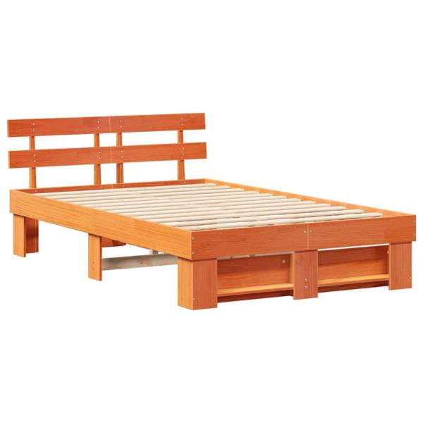 Bettgestell mit Kopfteil Wachsbraun 135 x 190 cm Massivkiefer