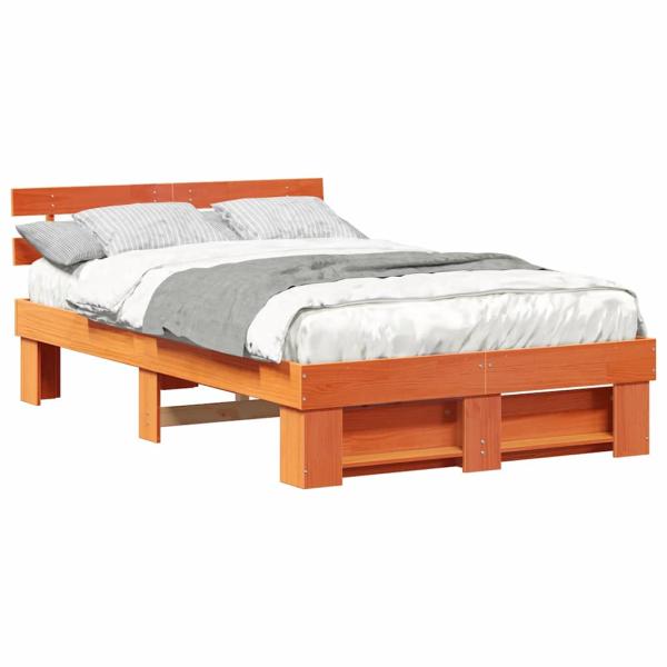 Bettgestell mit Kopfteil Wachsbraun 135 x 190 cm Massivkiefer