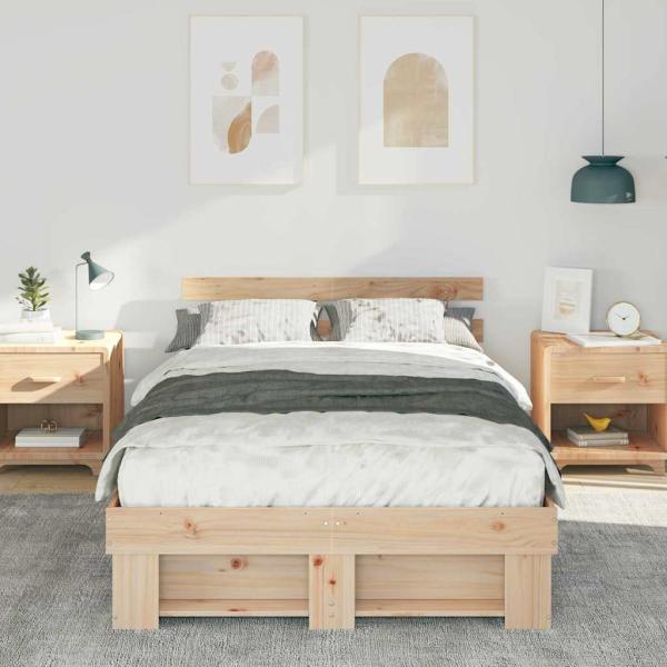 Bettgestell mit Kopfteil Braun 120 x 190 cm Massivkiefer