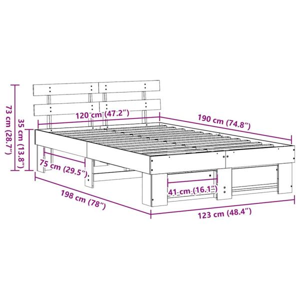 Bettgestell mit Kopfteil Braun 120 x 190 cm Massivkiefer