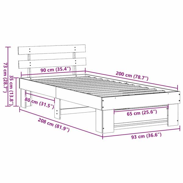 Bettgestell mit Kopfteil Wachsbraun 90 x 200 cm Massivkiefer