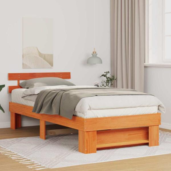 ARDEBO.de - Bettgestell mit Kopfteil Wachsbraun 80 x 200 cm Massivkiefer