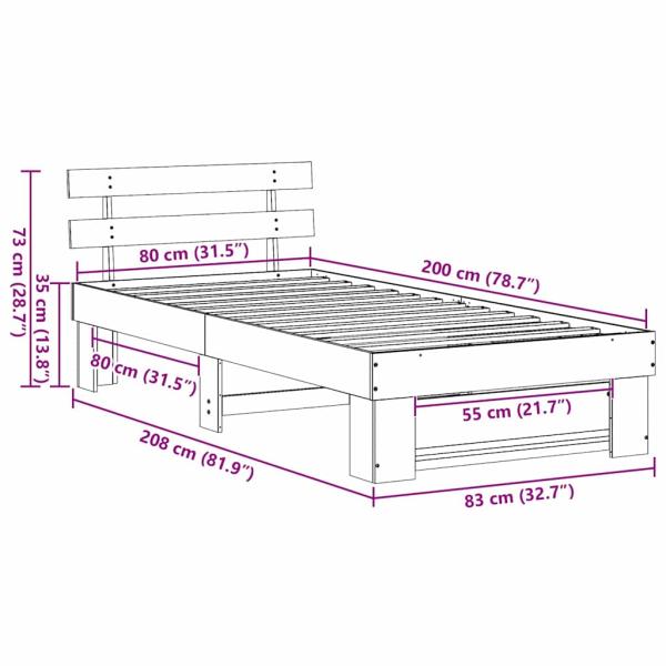 Bettgestell mit Kopfteil Wachsbraun 80 x 200 cm Massivkiefer