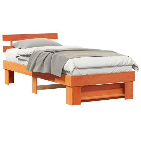 Bettgestell mit Kopfteil Wachsbraun 75 x 190 cm Kiefernholz