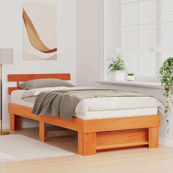 Bettgestell mit Kopfteil Wachsbraun 75 x 190 cm Kiefernholz