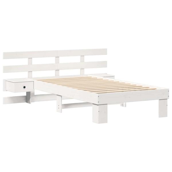 Bettgestell mit Schubladen mit Kopfteil Weiß 90 x 200 cm Massivkiefer