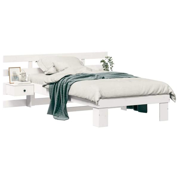 Bettgestell mit Schubladen mit Kopfteil Weiß 90 x 200 cm Massivkiefer