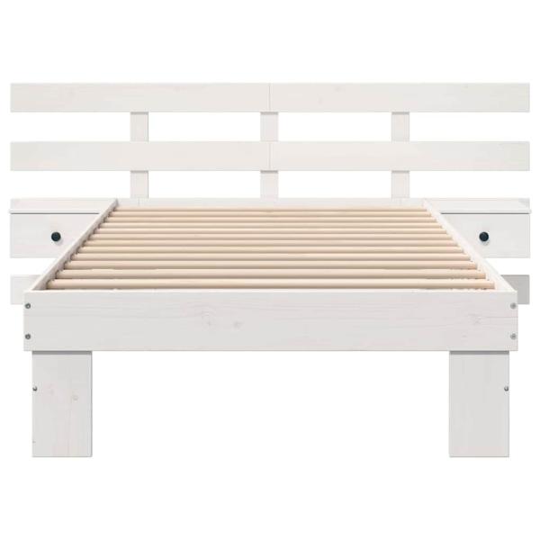 Bettgestell mit Schubladen mit Kopfteil Weiß 90 x 200 cm Massivkiefer