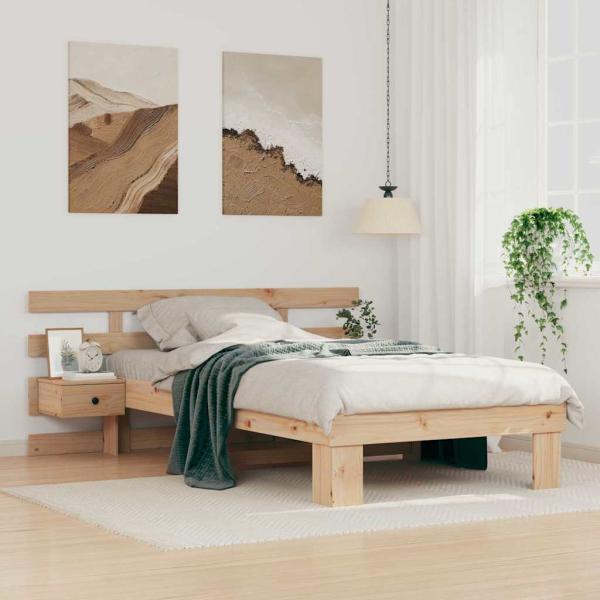 ARDEBO.de - Bettgestell mit Schubladen mit Kopfteil Braun 90 x 190 cm Massivkiefer