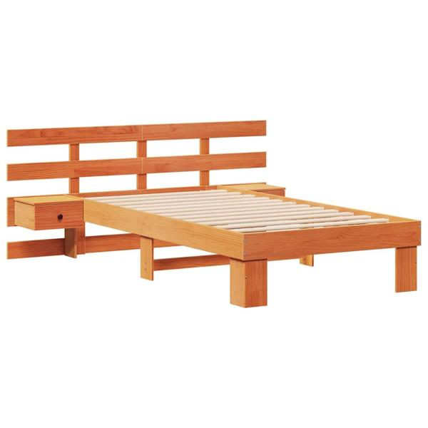 Bettgestell mit Schubladen mit Kopfteil Wachsbraun 90 x 190 cm Massivkiefer