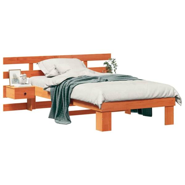 Bettgestell mit Schubladen mit Kopfteil Wachsbraun 90 x 190 cm Massivkiefer