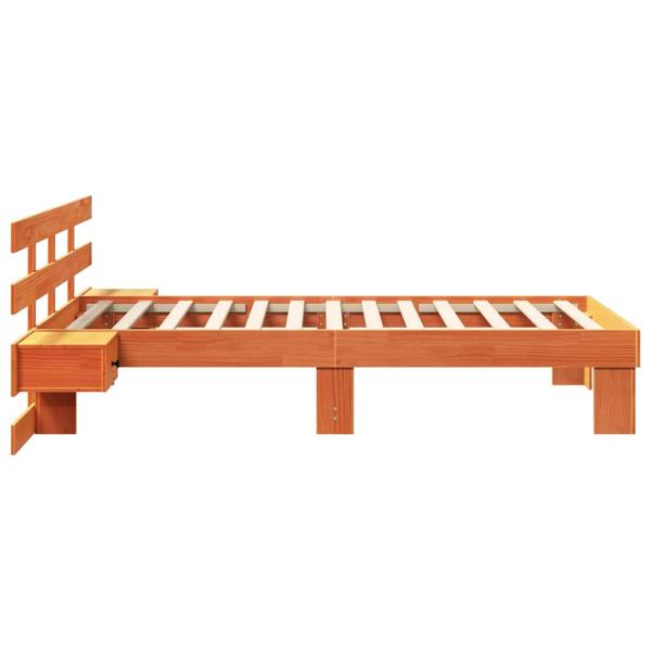 Bettgestell mit Schubladen mit Kopfteil Wachsbraun 90 x 190 cm Massivkiefer