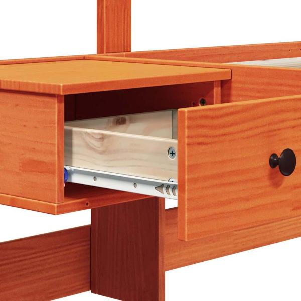 Bettgestell mit Schubladen mit Kopfteil Wachsbraun 90 x 190 cm Massivkiefer
