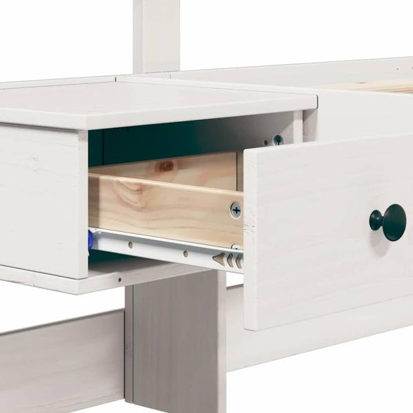 Bettgestell mit Schubladen mit Kopfteil Weiß 75 x 190 cm Massivkiefer