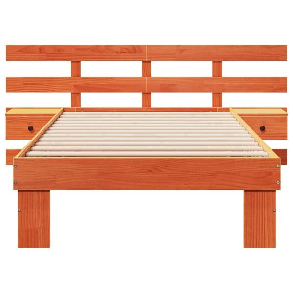 Bettgestell mit Schubladen mit Kopfteil Wachsbraun 75 x 190 cm Massivkiefer