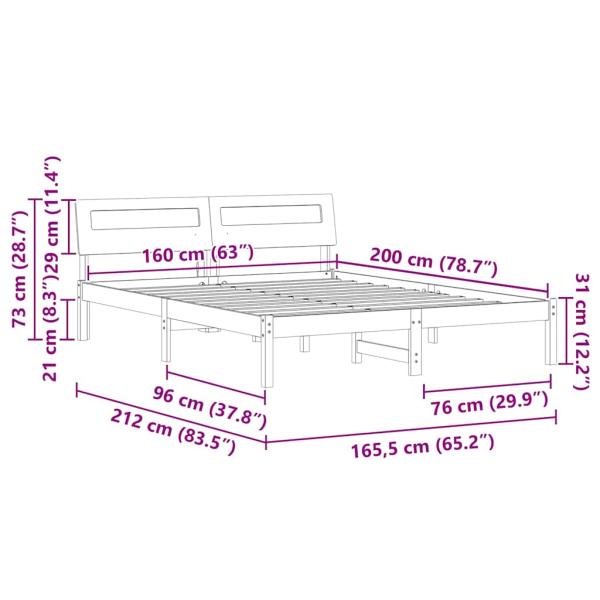 Bettgestell Wachsbraun 160 x 200 cm Massivkiefer