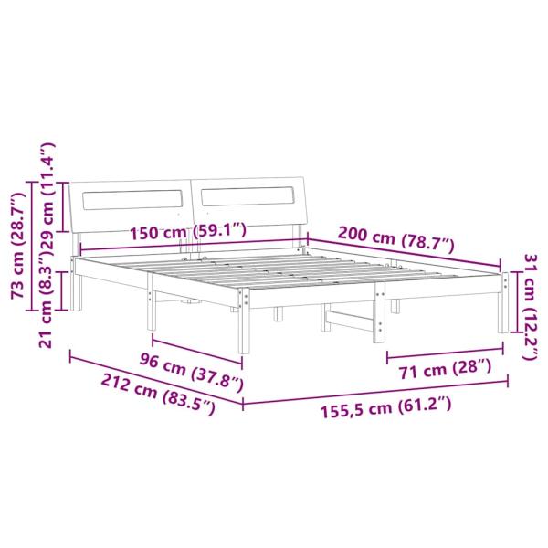 Bettgestell Braun 150 x 200 cm Massivkiefer