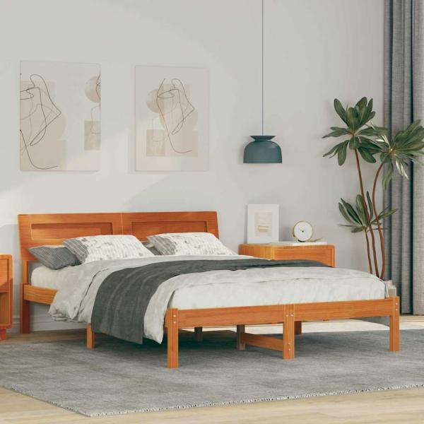 ARDEBO.de - Bettgestell Wachsbraun 140 x 190 cm Massivkiefer